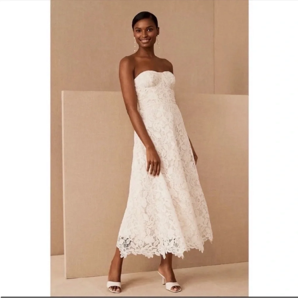ANTHROPOLOGIE BHLDN Sachin & Babi Tate Midi Dress Floral Lace Strapless Size 2 - Picture 2 of 16